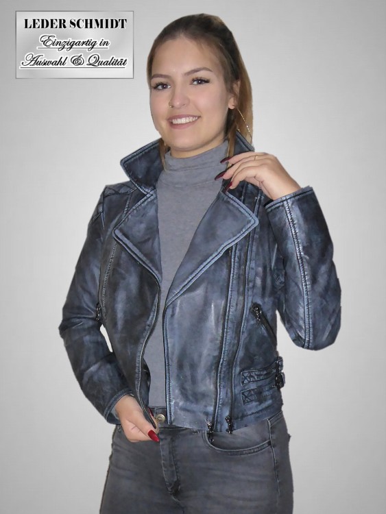 kurze blaue Damen Motorrad lederjacke