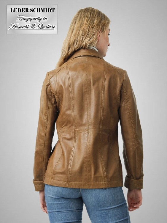 Lederjacke Dame lang braun schick Reissverschluss