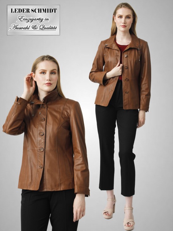 leichte kurze braune Damen Lederjacke Lammnappa