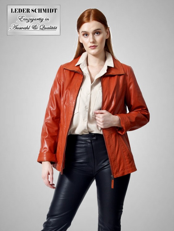 Preview: leichte echte Damen Lederjacke orange