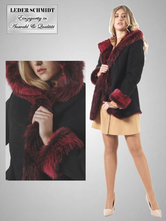 Lammfelljacke für Damen mit Kapuze