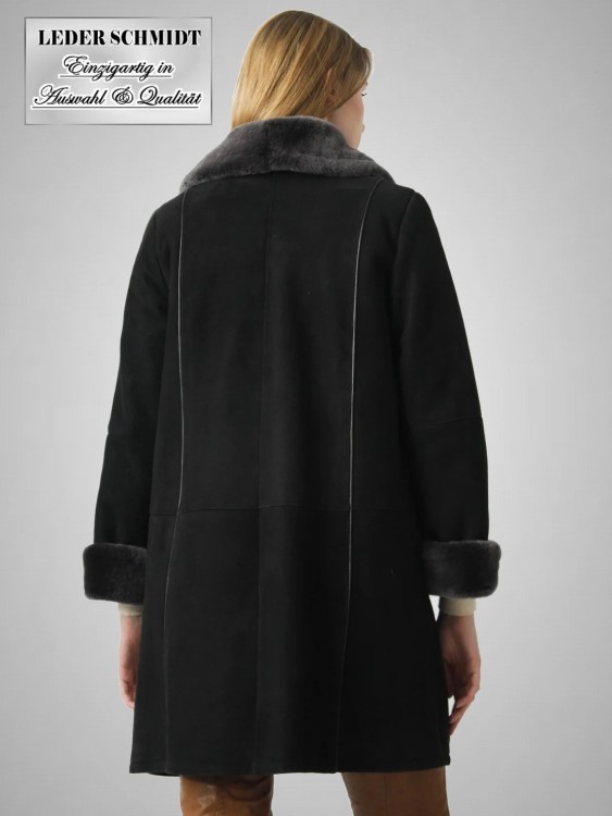 lange Damen Lammfelljacke schwarz