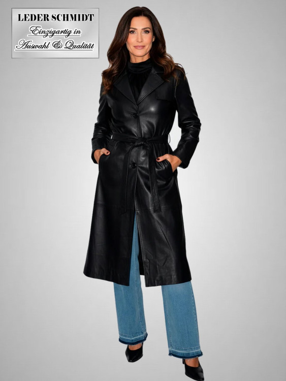 Preview: klassischer langer Damen Ledermantel