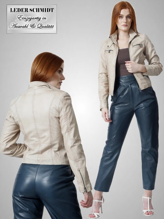 kurze Damen Lederjacke figurbetont mit Stehkragen