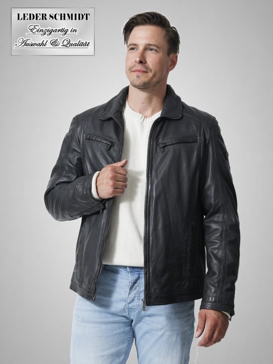 schicke echte herren Lederjacke kurz grau
