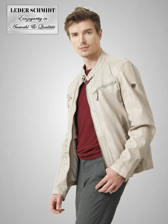 Preview: echte Herren Lederjacke Lammnappa antik beige reissverschluss
