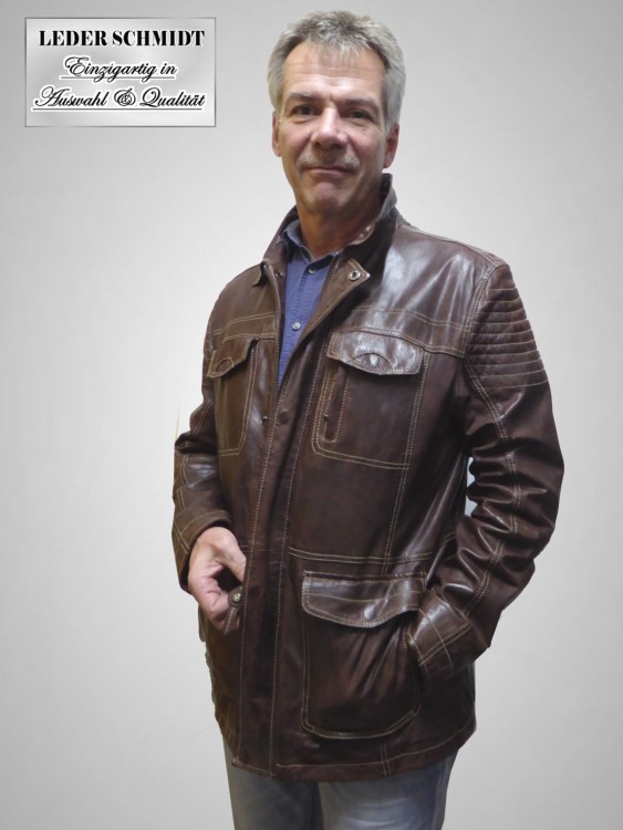 echte sportliche halblange Herrenlederjacke aus hochwertigem weichem Lammnappa