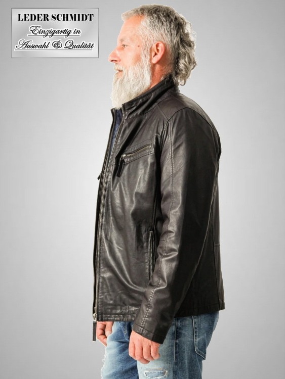 kurze Herren Lederjacke Stehkragen schwarz mit rausnehmbarem steppfutter