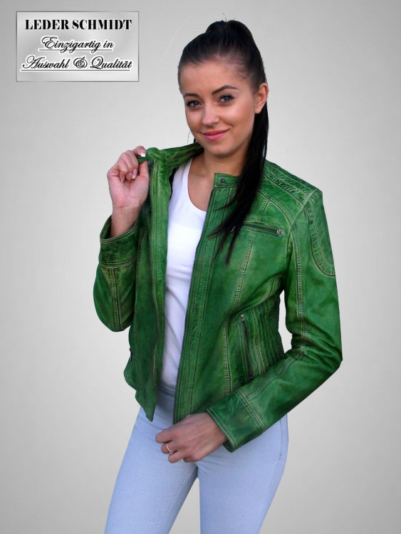 kurze grüne Damen Lederjacke