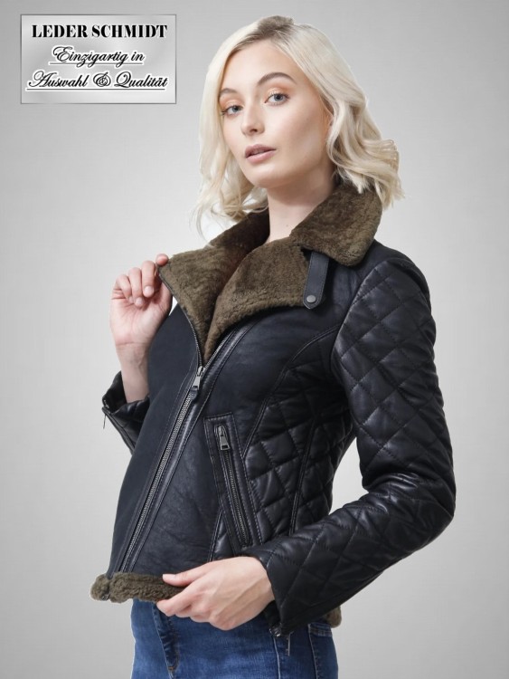 kurze Damen Lammfell-Jacke schwarz