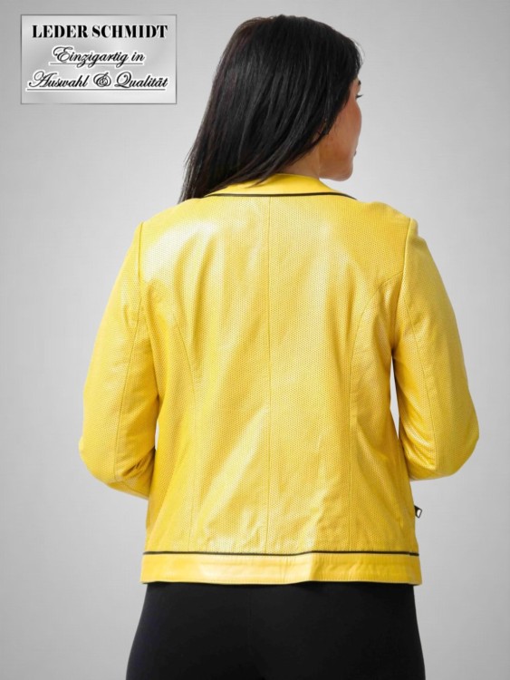 Preview: gelbe kurze Damen Lederjacke ohne Kragen