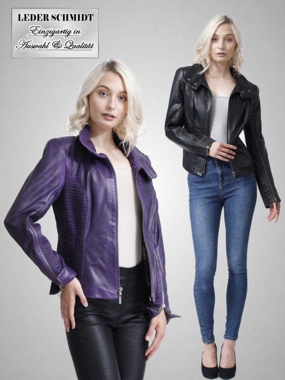 stylische kurze Damenlederjacke schwarz oder lila