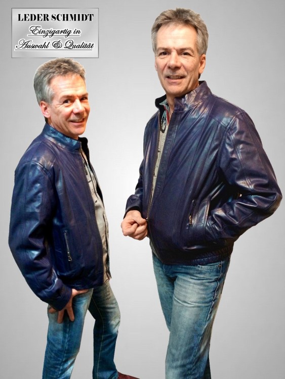 echte kurze Herren Lederjacke Lammnappa dunkelblau leicht Stehkragen
