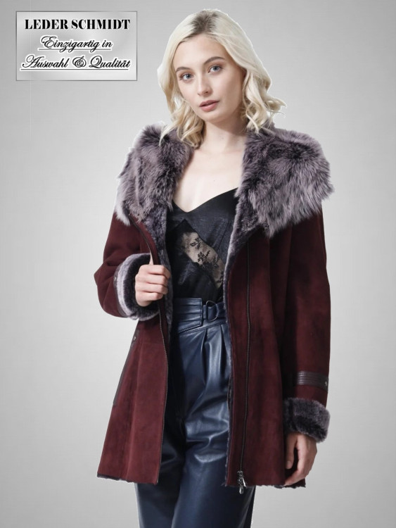lange Damen Lammfelljacke mit Kapuze