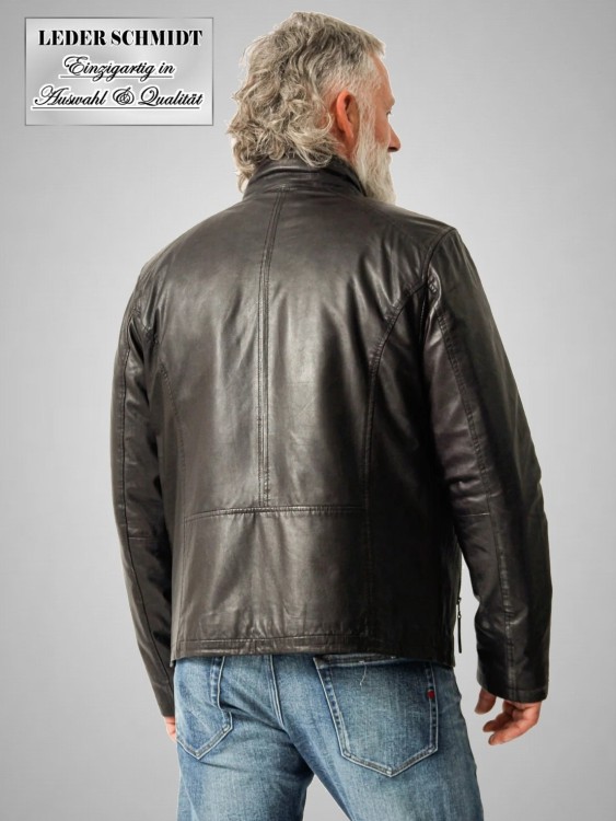 kurze Herren Biker-Lederjacke schwarz mit rausnehmbarem steppfutter