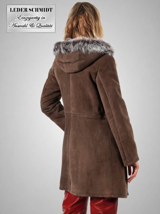 leichte Damen Lammfelljacke mit Kapuze