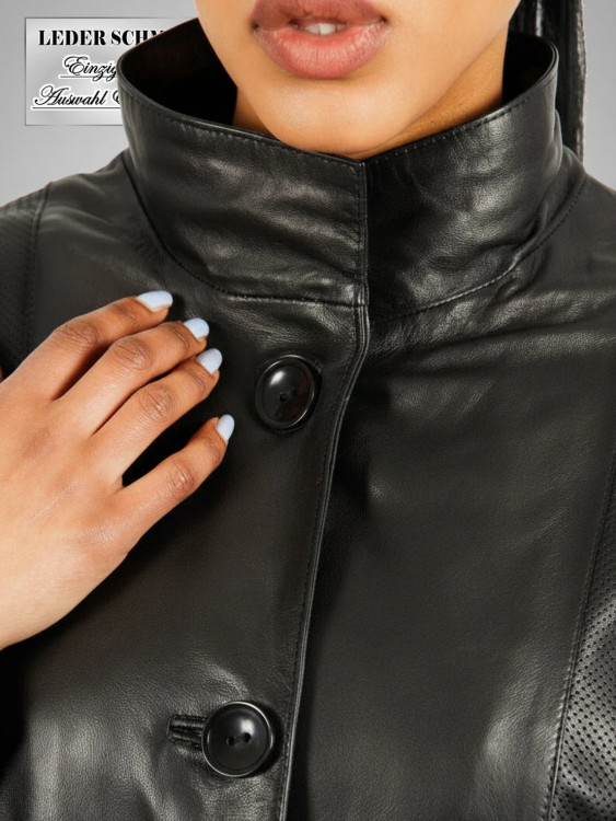lange Damen-Lederjacke mit Knöpfen