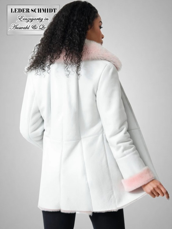 weiße Damen Lammfelljacke aus Merino Lammfell