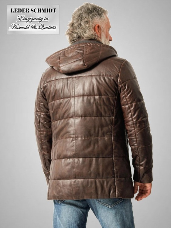 lange Herrenlederjacke braun abnehmbare Kapuze