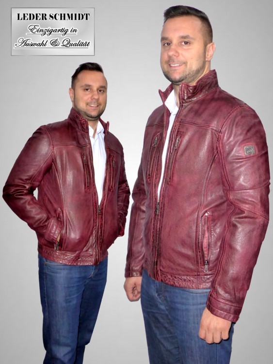 Preview: kurze echte Herren-Lederjacke antik rot