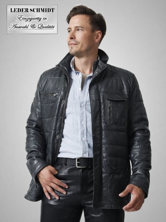 graue lange Herren Lederjacke vintage
