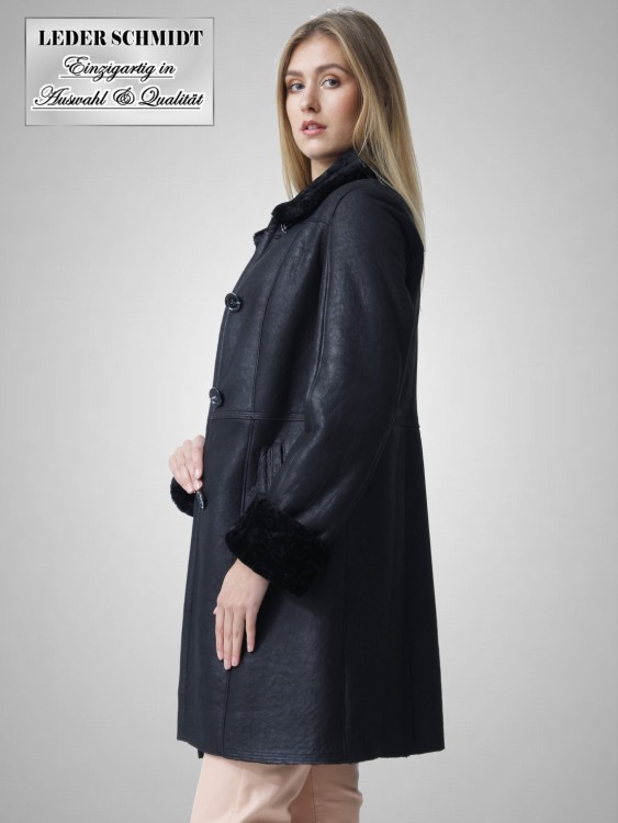 leichte Damen Lammfelljacke Lammfellmantel schwarz figurbetont