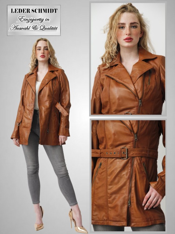 Preview: braune echte Damen Lederjacke Lammnappa