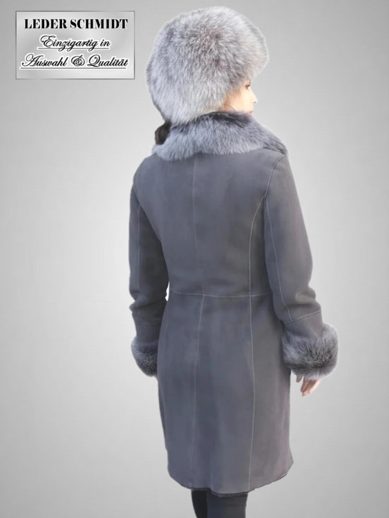 graue leichte lange Damen Lammfelljacke