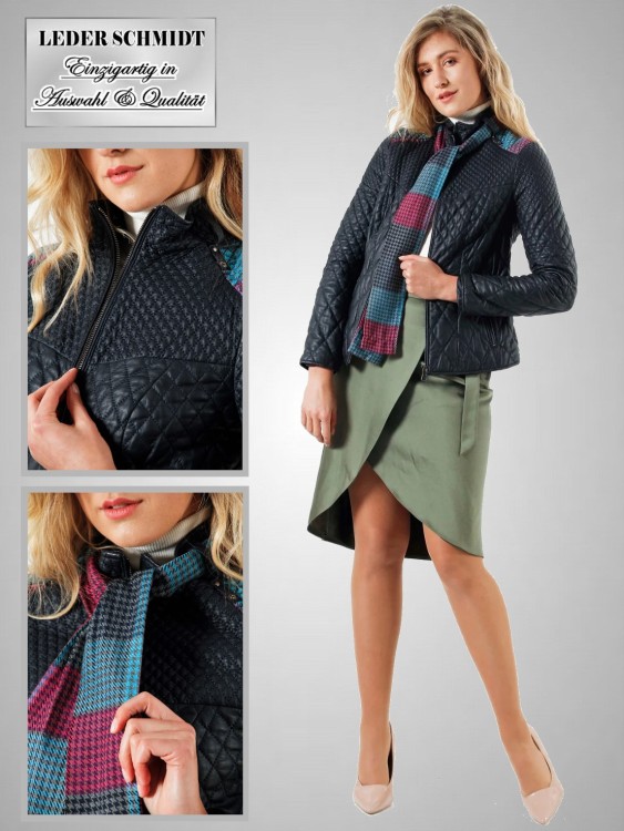 Damen Lederjacke kurz gesteppt marine