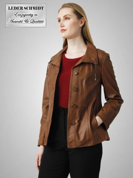 leichte halblange braune Damen Lederjacke Lammnappa