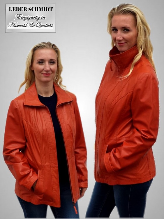Damen Lederjacke schick orange Lammnappa