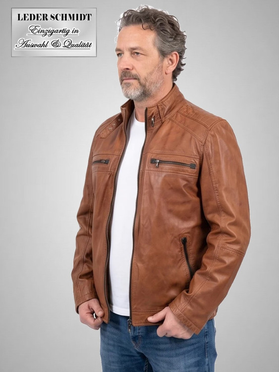 kurze Herren Biker Lederjacke cognac