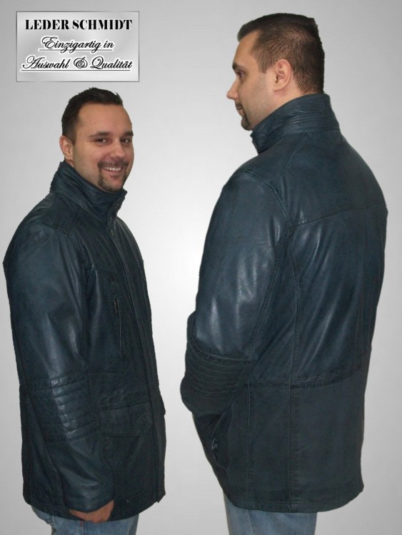 Lederjacke Herren Parka Lammnappa blau