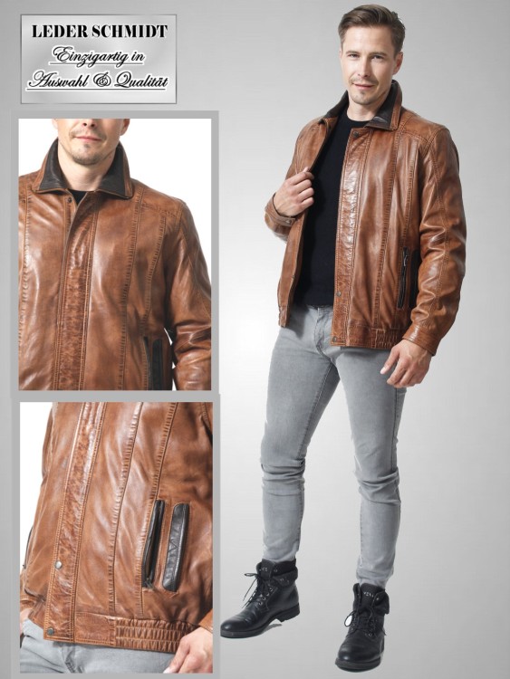 Lammnappa kurze Herren Lederjacke antik braun
