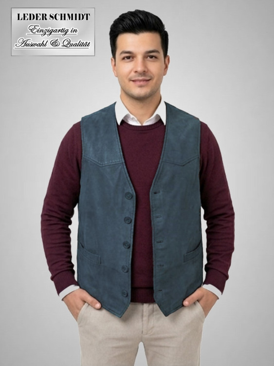 Kellner Lederweste Lammnappa geschliffen antik blau, Knöpfe