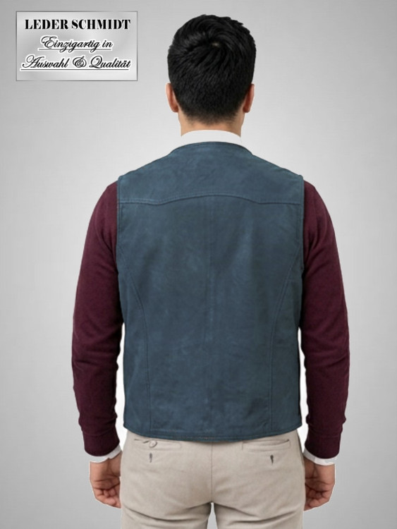 Kellner Lederweste Lammnappa geschliffen antik blau, Knöpfe, Innentaschen