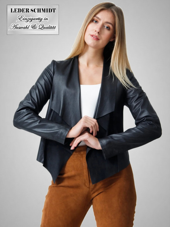kurze schwarze Damen-Lederjacke