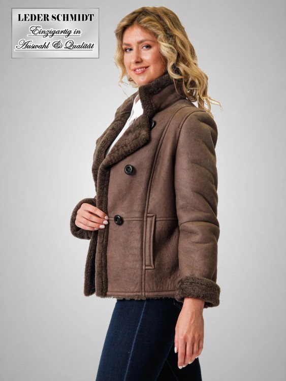 Preview: kurze Damen Lammfelljacke aus braun