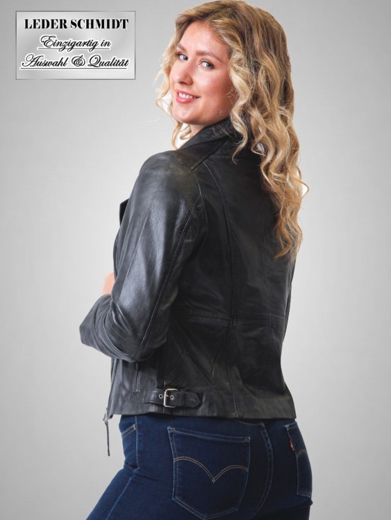 Preview: Motorrad Damen Leder Jacke kurz anthrazit
