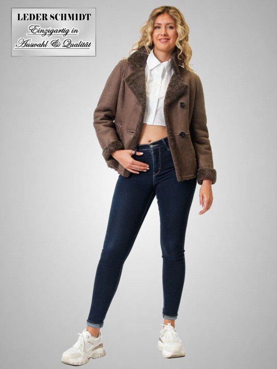 Preview: kurze Damen Lammfelljacke aus braun
