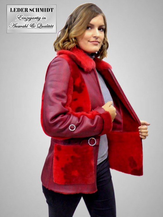 kurze Damen Lammfelljacke in rot