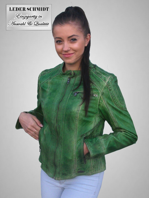 Preview: kurze grüne Damen Lederjacke