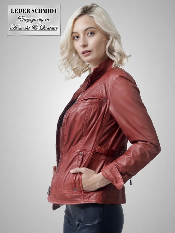 leichte rote Lederjacke Stehkragen Dame