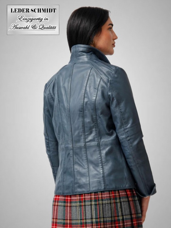 blaue echte kurze Damen Lederjacke
