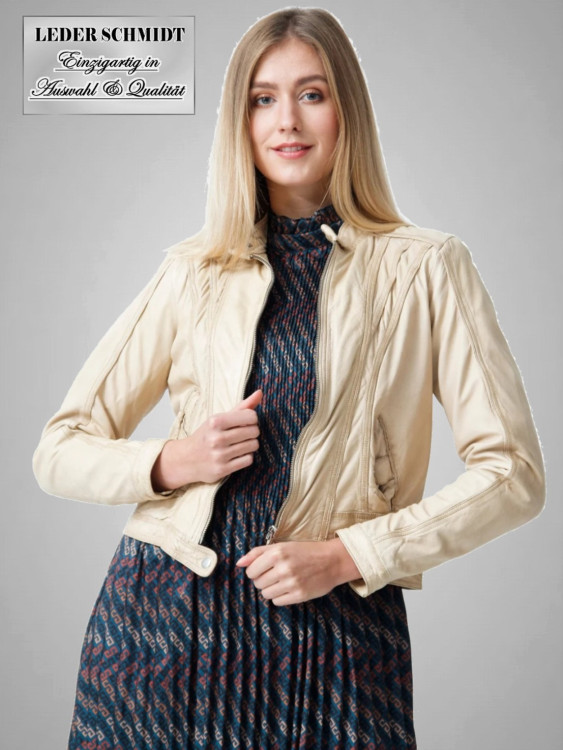 Damen Lederjacke kurz in grün und beige