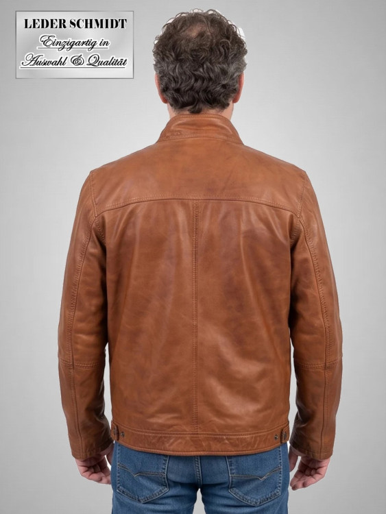 kurze Herren Biker Lederjacke cognac