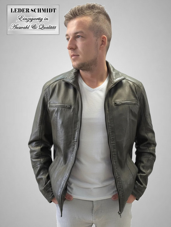 Herren Biker Lederjacke oliv