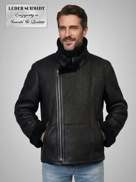 schwarze Herren Lammfelljacke