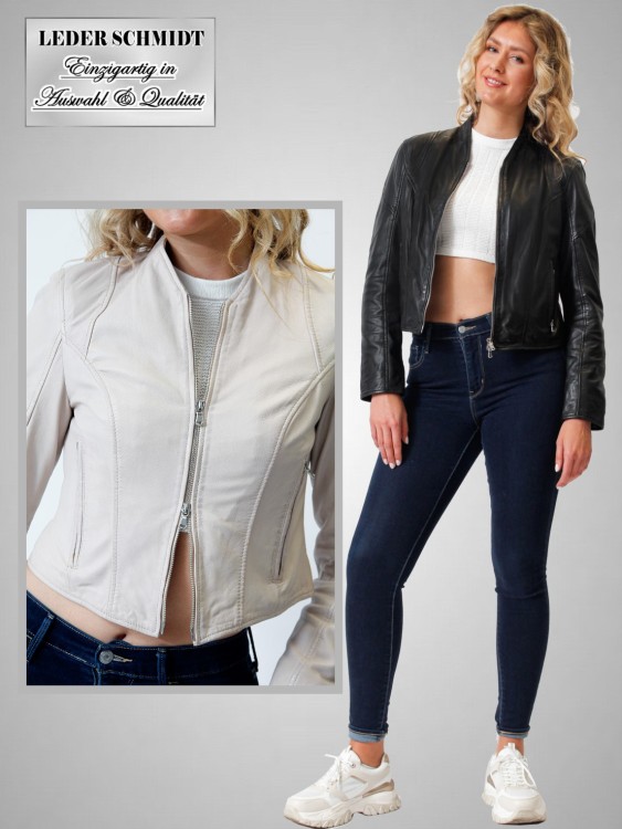 schwarze Lederjacke kurz ohne Kragen