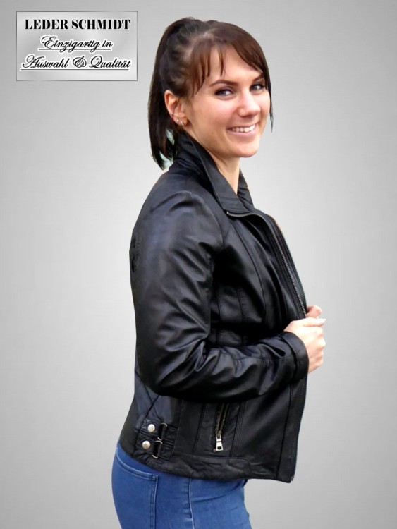 kurze schwarze Damen Lederjacke Lammnappa